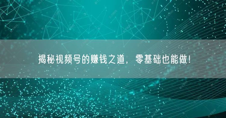 揭秘视频号的赚钱之道，零基础也能做！